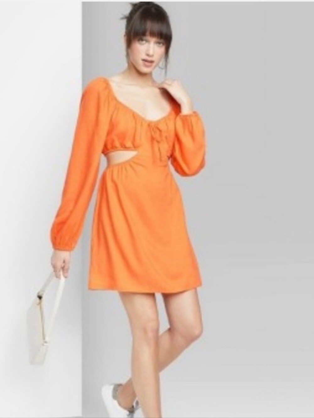 Wild Fable Long-Sleeve Orange Mini Dress Sweetheart Neck/Side Cutouts Sz Small